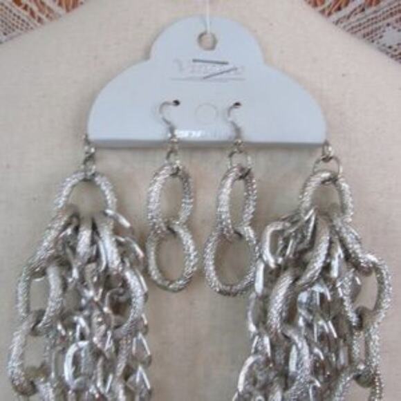 VINCERO Silver Tone Chains Necklace Matching Earrings Set Chain Link NWT Mr T - Picture 1 of 5
